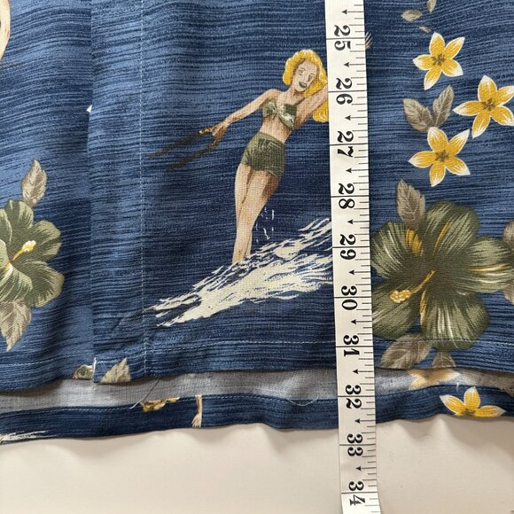 Campa Moda VTG 80s-90s Rayon Hawaiian Shirt Pinup Girls Blue Floral Korea L - Picture 4 of 7